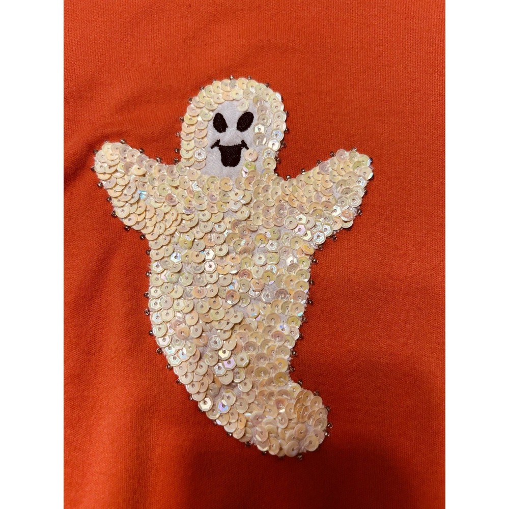 Designers Originals Women's Small Ghost Sequin Halloween Long Sleeve T-Shirt - Picture 3 of 5
